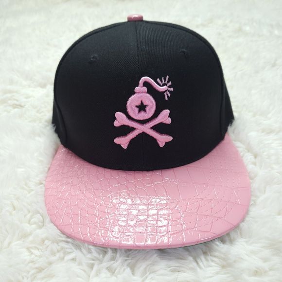 Stangl By Kevin Anthony Graphic Hat Pink & Black Bomb Crossbones Rare & Unique! - Picture 1 of 4